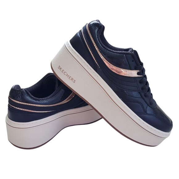 Skechers Court & Classics Paloma Lifted Glow Sneakers Y2K Black/Rose Gold Size 8 - Picture 1 of 11